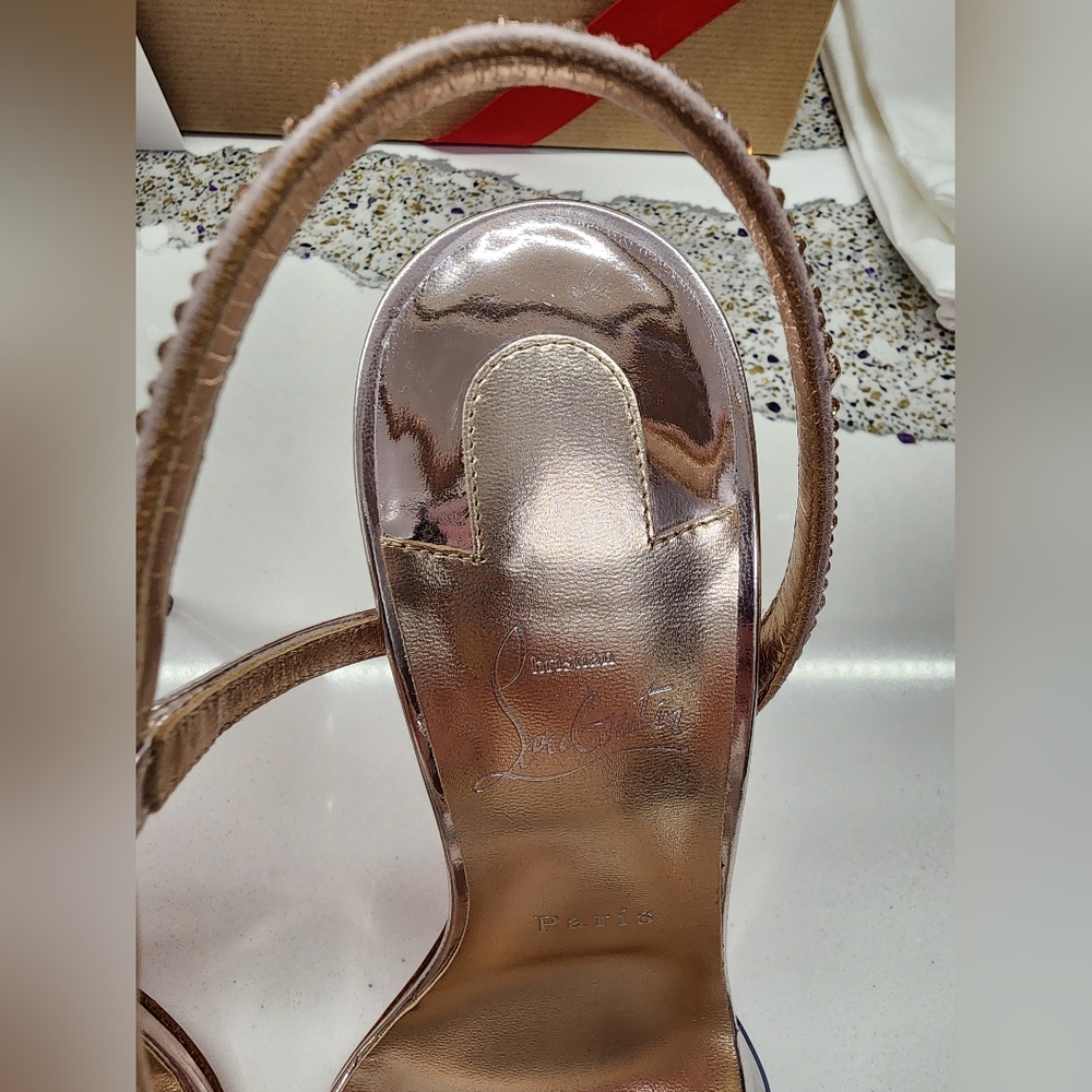 Christian Louboutin Rosalie Strass (Crystal) Sandal Heels in Vintage Rose 40 - Picture 8 of 16